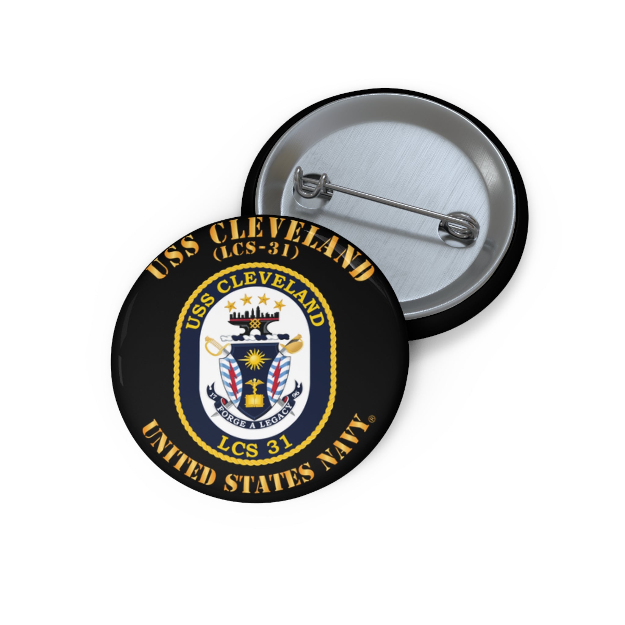 Custom Pin Button - Navy - USS Cleveland (LCS-31)