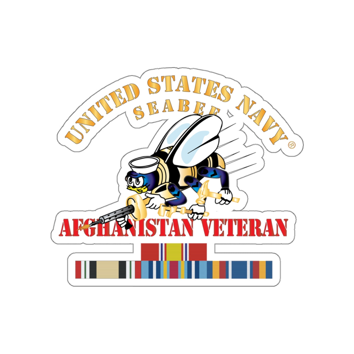 Die-Cut Vinyl Sticker - Navy - Seabee - Afghanistan Veteran