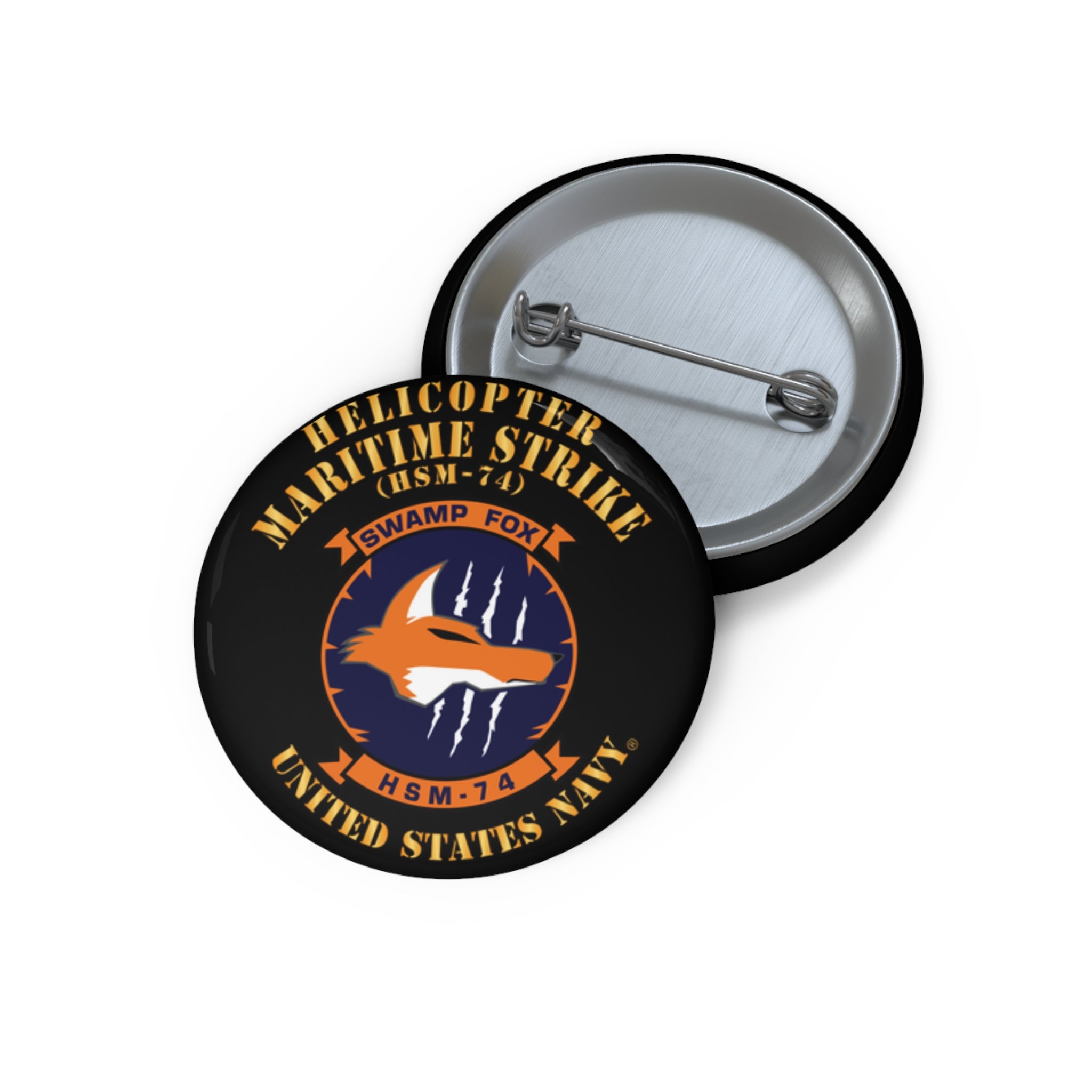 Custom Pin Button - Navy - Helicopter Maritime Strike Seven Four (HSM-74)