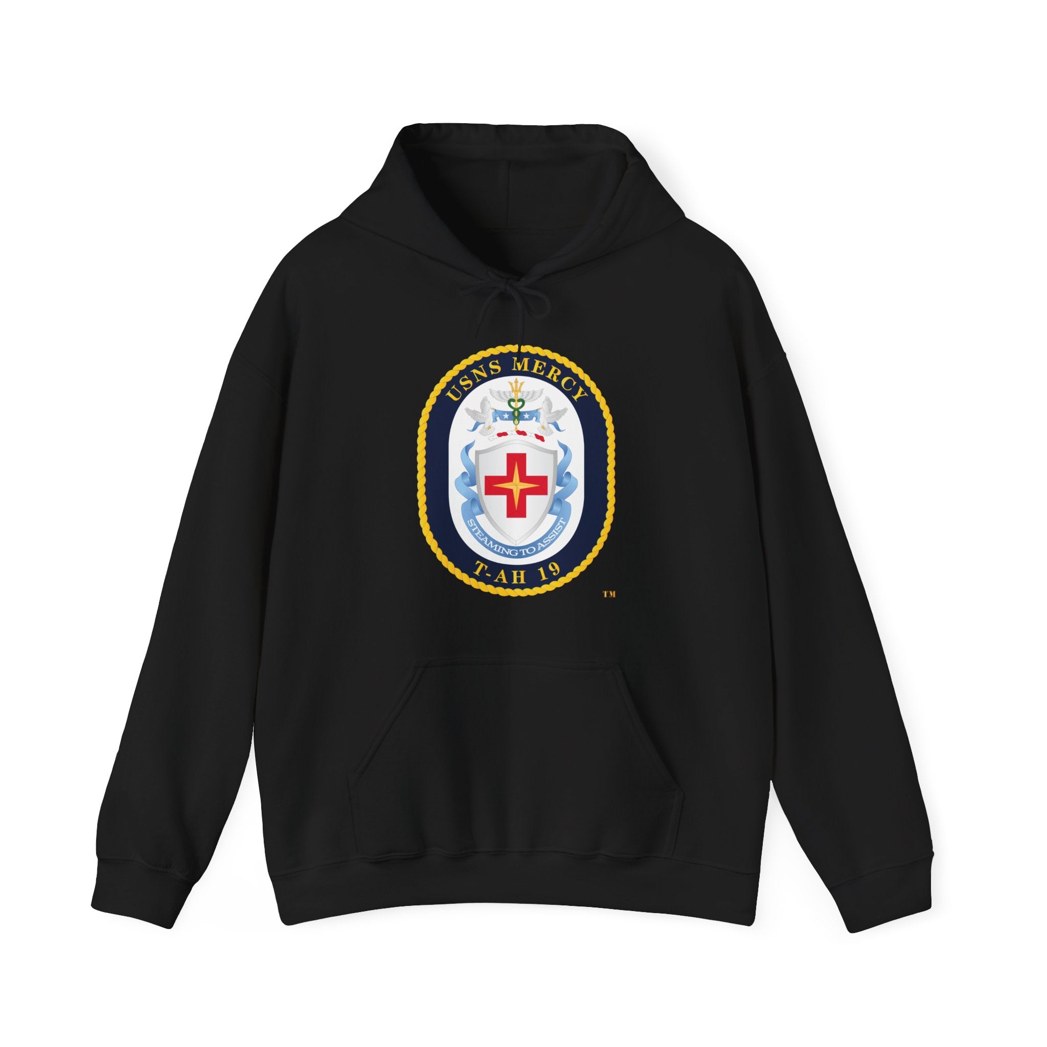 Unisex Heavy Blend™ Hoodies - Navy - USNS Mercy (T-AH-19) - Crest wo Txt
