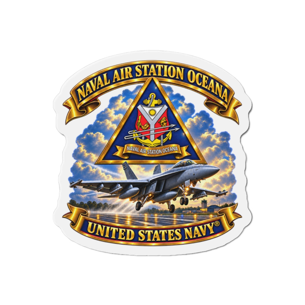 Die-Cut Magnet - Navy - Naval Air Station Oceana - Crest with Aircraft - United States Navy - 3D - Enhanced
