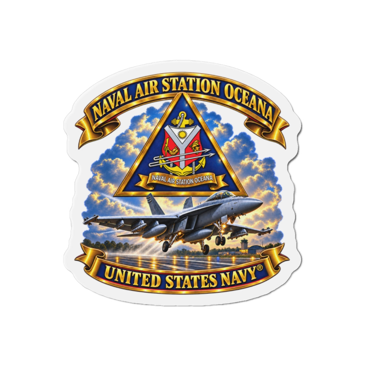 Die-Cut Magnet - Navy - Naval Air Station Oceana - Crest with Aircraft - United States Navy - 3D - Enhanced