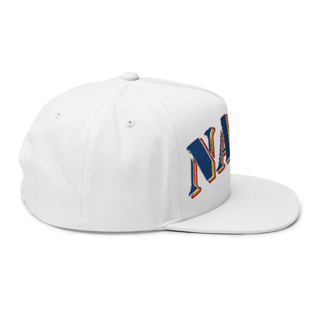 US Navy Embroidered Flat Bill Hat — Retro Varsity Military Style