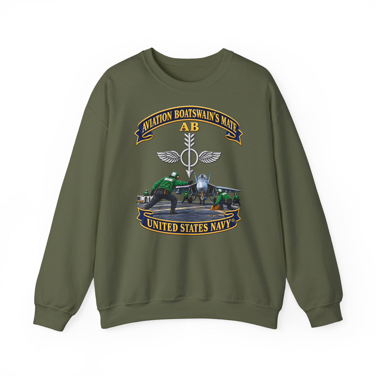 Unisex Heavy Blend™ Crewneck Sweatshirt -  Navy - Aviation Boatswains Mate Br with AC handler Scene - 3D - Enhanced