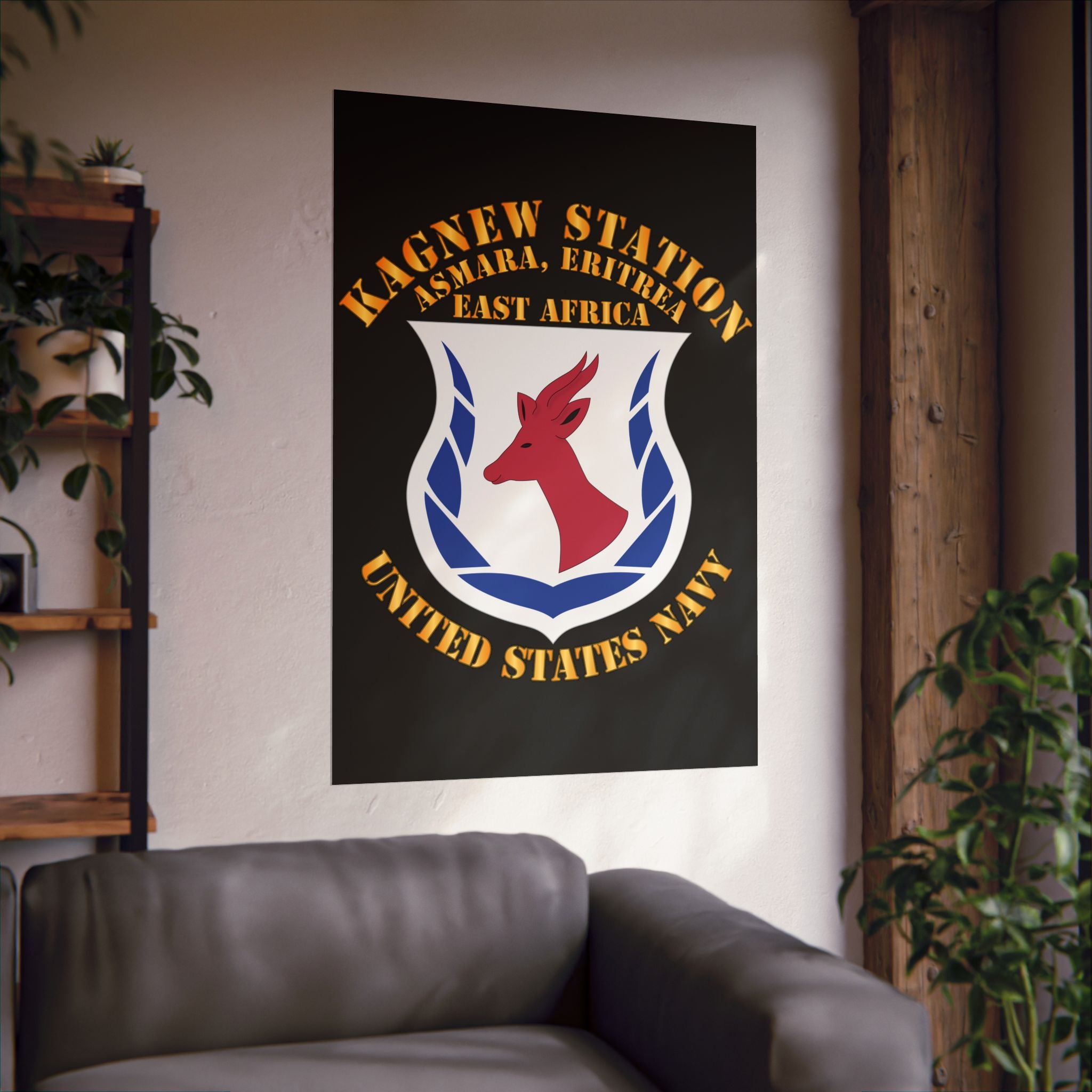 Kagnew Station Asmara Eritrea Navy Emblem Poster — Matte Vertical Wall Art