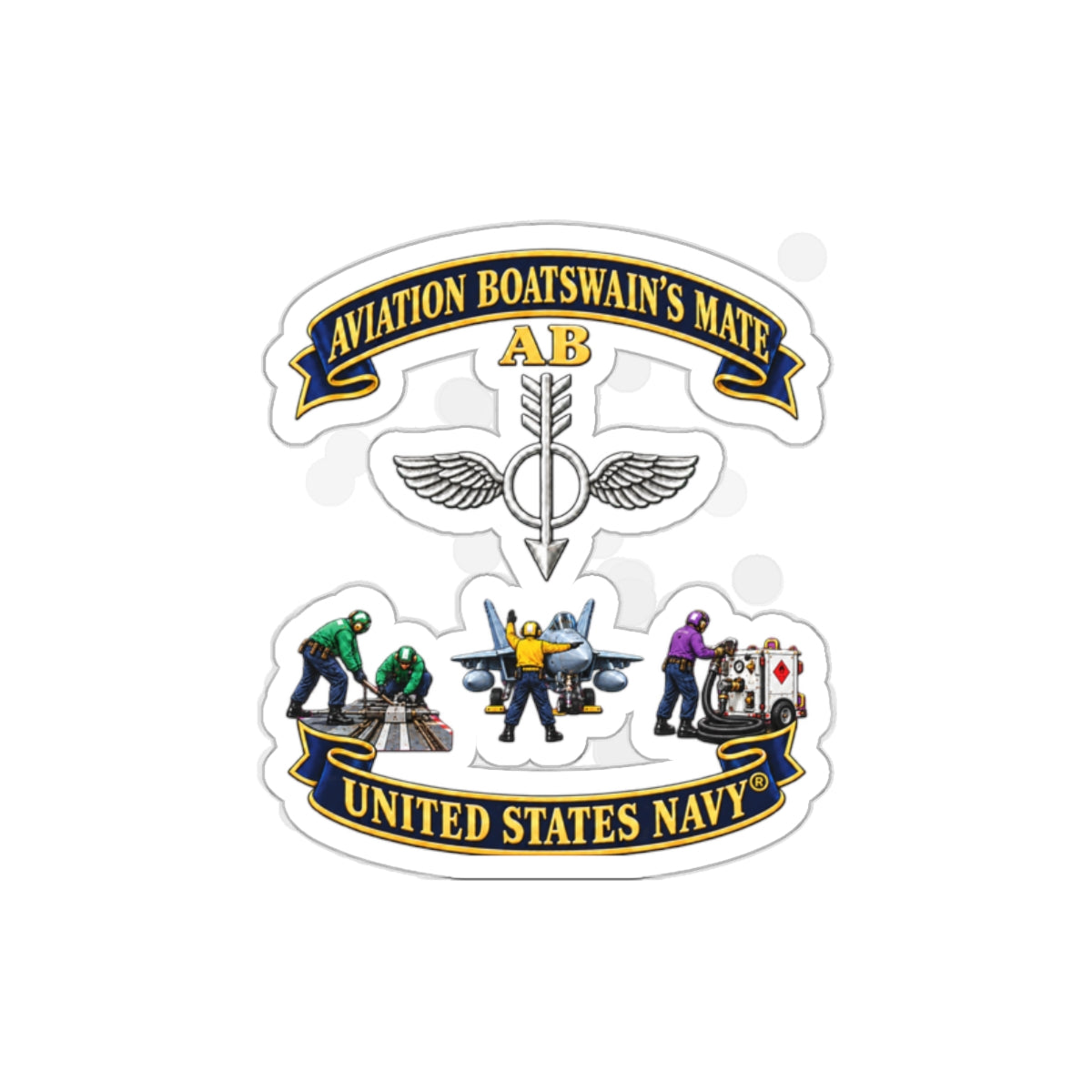 Die-Cut Vinyl Sticker - Navy - Aviation Boatswains Mate Br with 3 Scene - 3D - Enhanced
