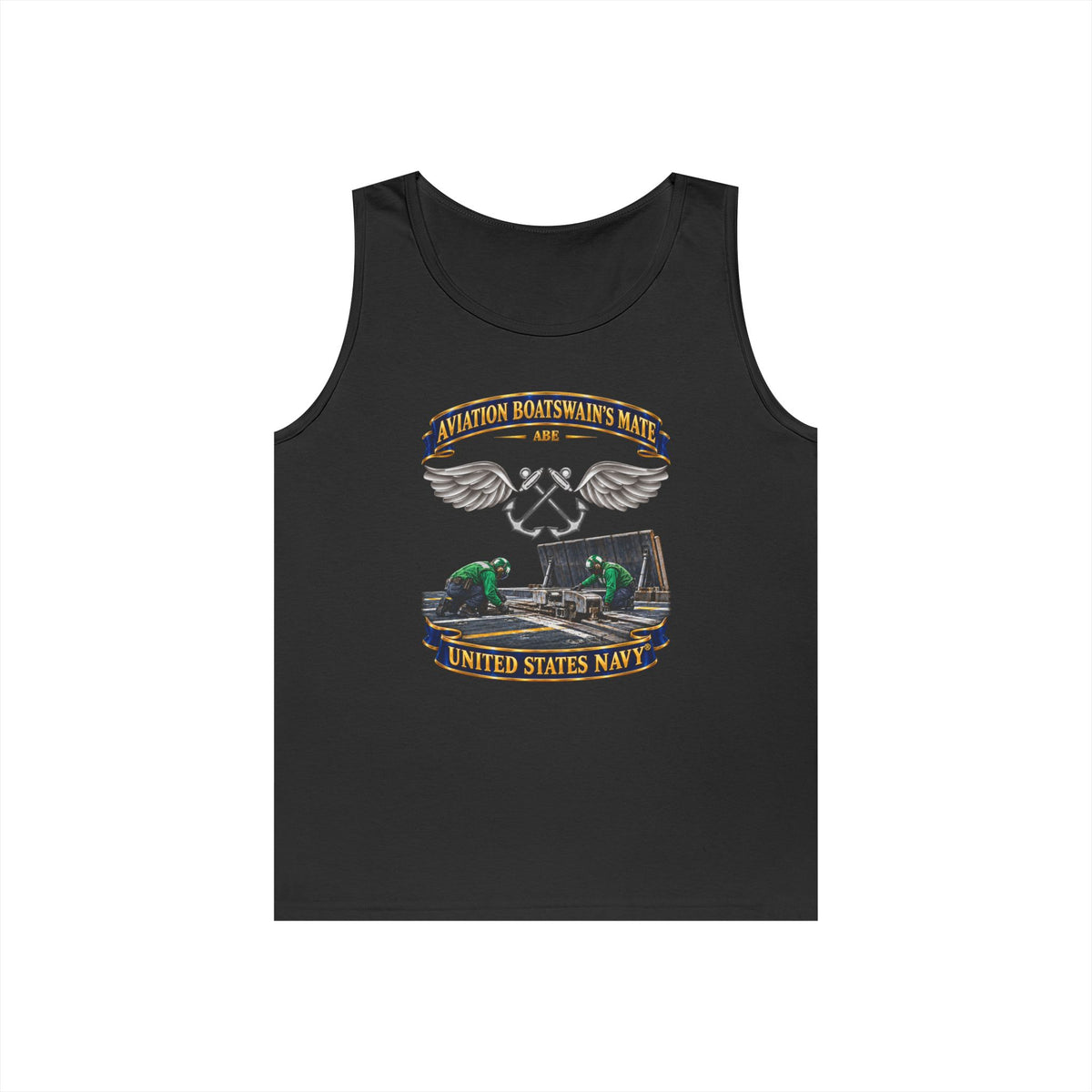 Unisex Heavy Cotton Tank Top - Navy - Rate - Aviation Boatswain's Mate (ABE) - with Scene - 3D - Enhanced