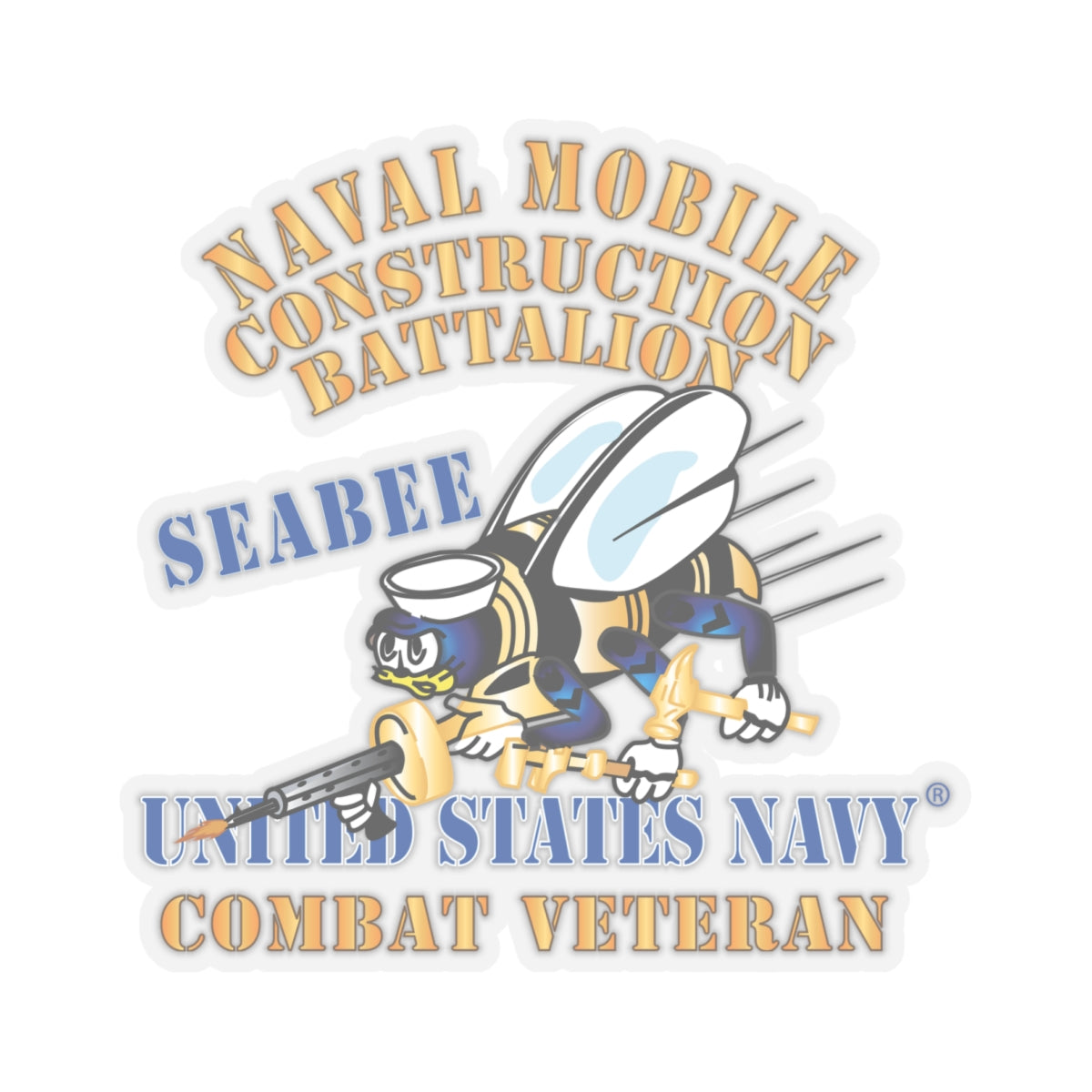 Kiss-Cut Stickers - Navy - Seabee - Combat Veteran