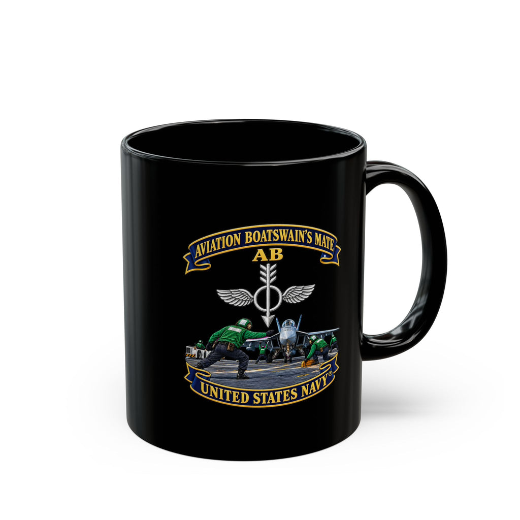 Black Mug (11oz, 15oz) - Navy - Aviation Boatswains Mate Br with AC handler Scene - 3D - Enhanced