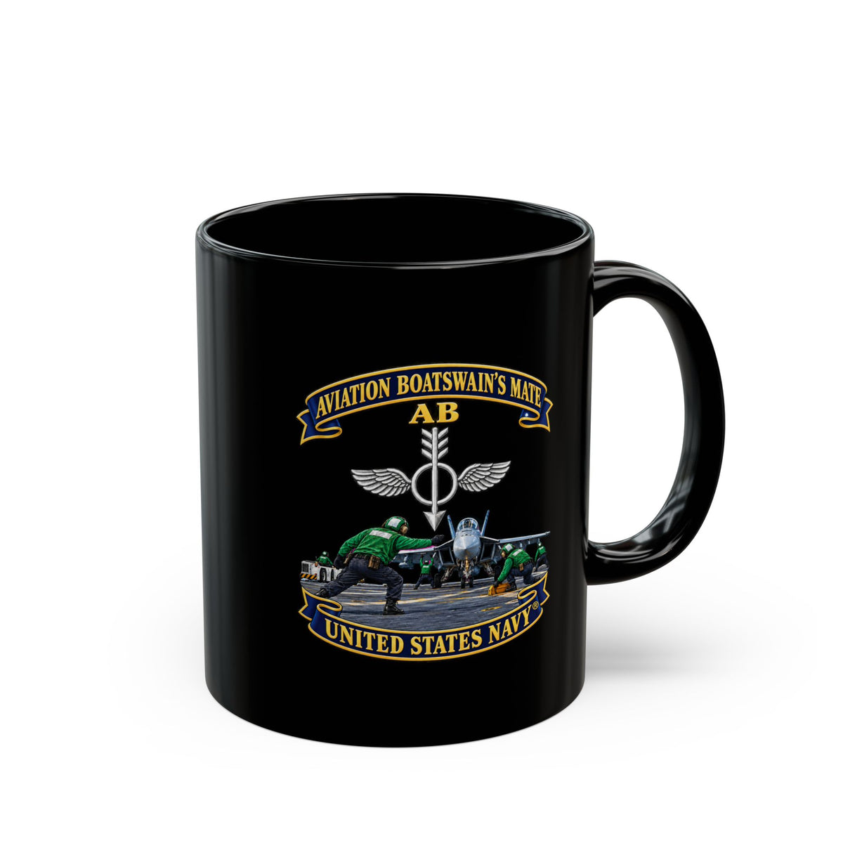 Black Mug (11oz, 15oz) - Navy - Aviation Boatswains Mate Br with AC handler Scene - 3D - Enhanced