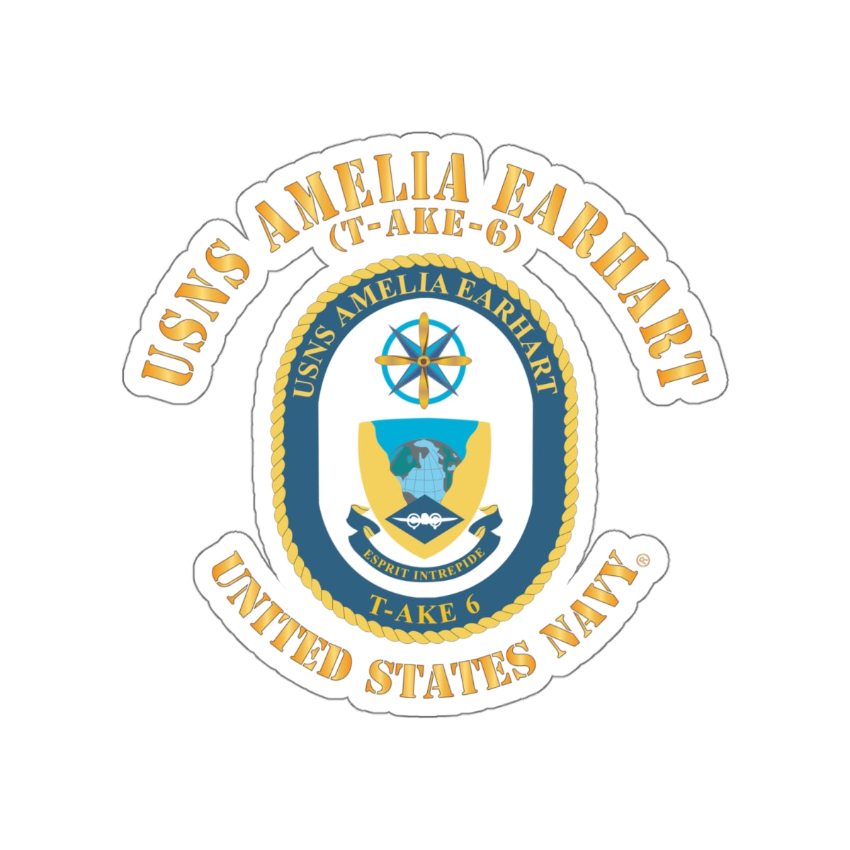 Die-Cut Vinyl Sticker - Navy - USNS Amelia Earhart (T-AKE 6)