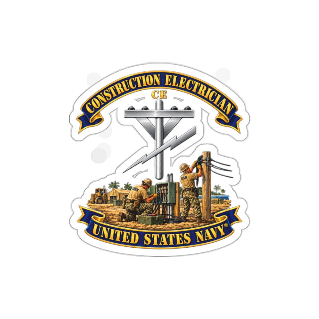 Die-Cut Vinyl Sticker - Navy - Rate - Construction Electrician (CE) with Scene - 3D - Enhanced