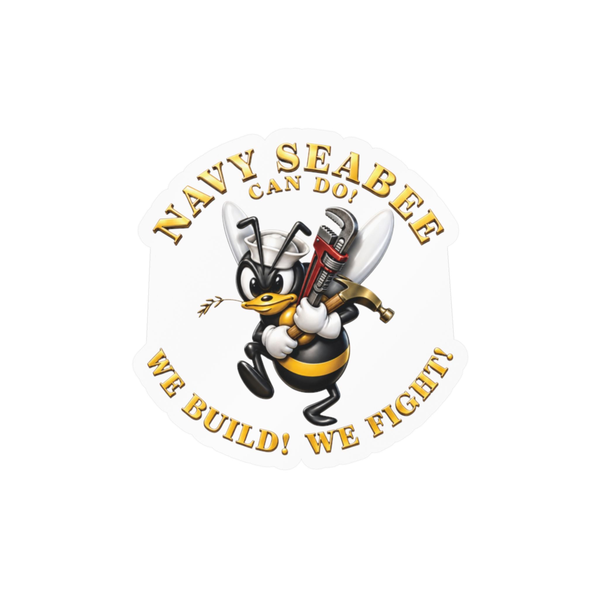 Kiss-Cut Vinyl Decal - Navy - Navy SeaBee - w Wrench and Hammer - 3D - Enhanced X 300