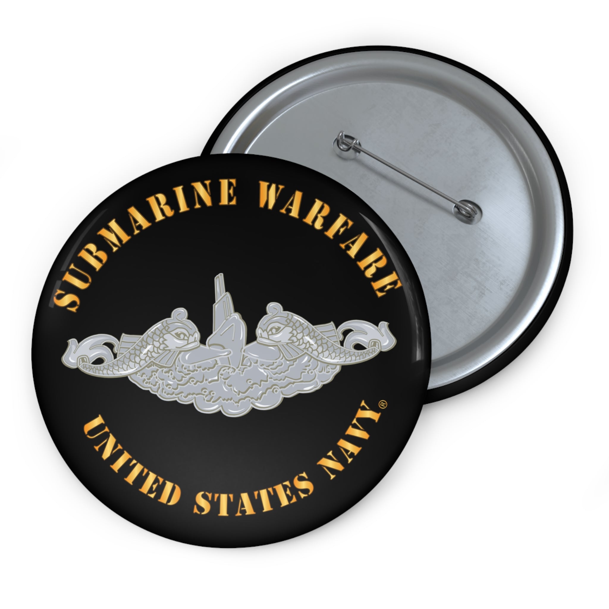 Custom Pin Button - Navy - Submarine Badge - Silver