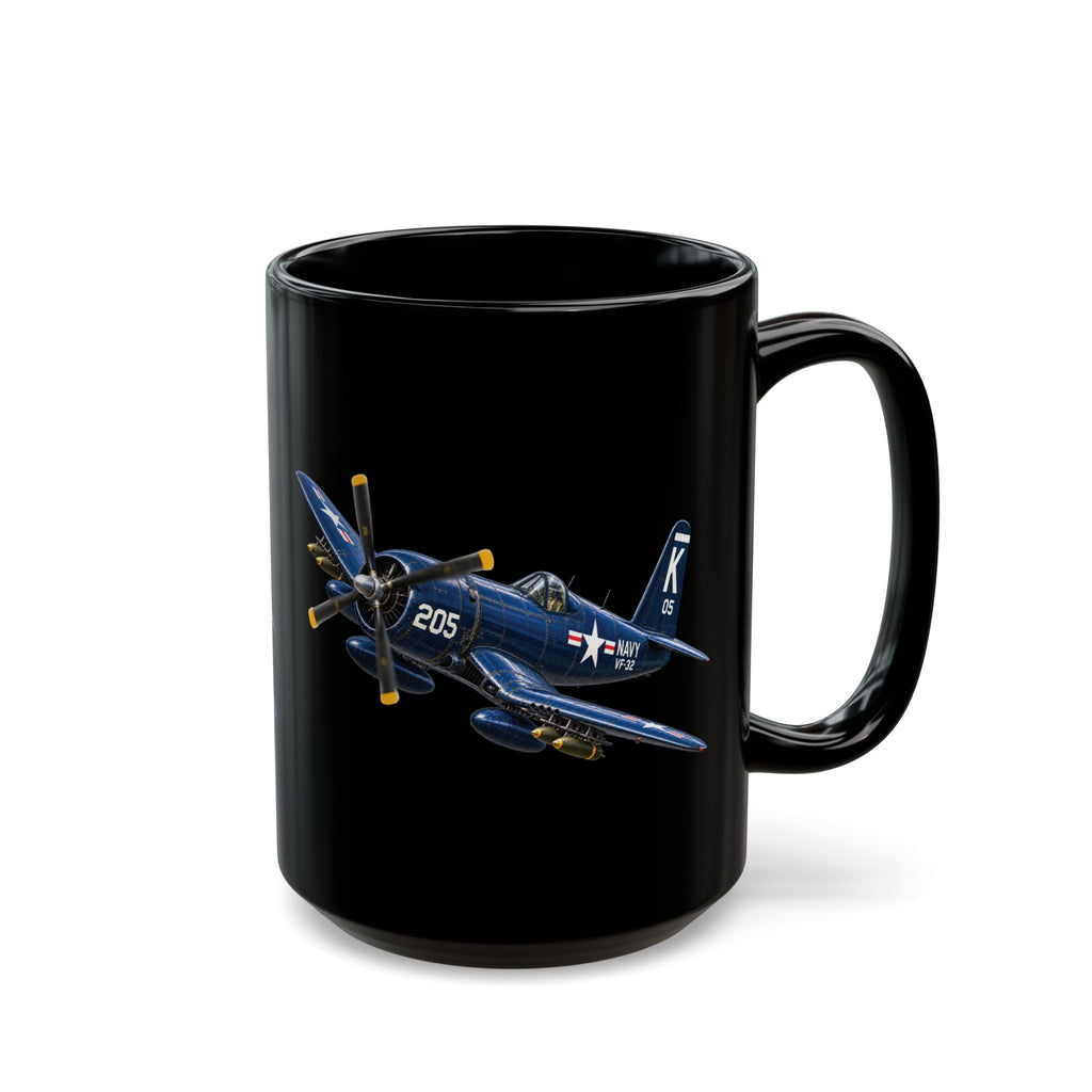 Black Mug (11oz, 15oz) - NAVY - F4U-4 Corsair 205 (VF-32) - 3D - Enhanced