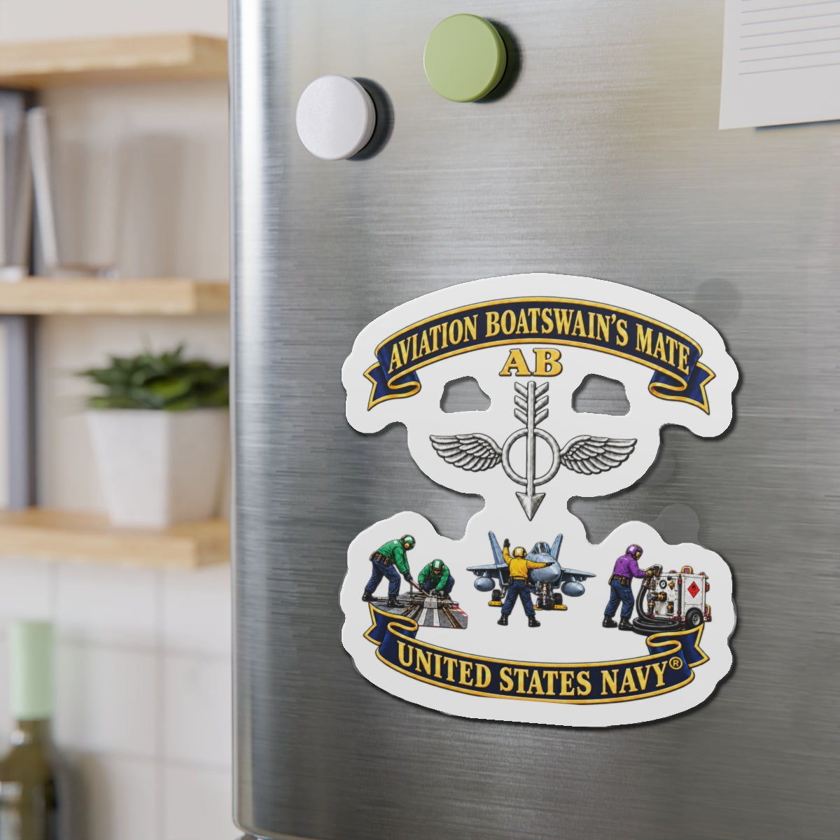Die-Cut Magnet - Navy - Aviation Boatswains Mate Br with 3 Scene - 3D - Enhanced