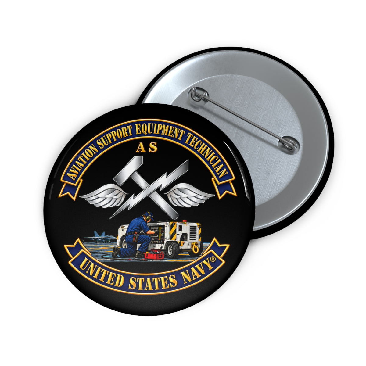 Pin Button - Navy - Rate - Aviation Support Equipment Technician (AS) with Scene - 3D - Enhanced
