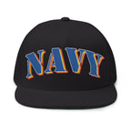 US Navy Embroidered Flat Bill Hat — Retro Varsity Military Style
