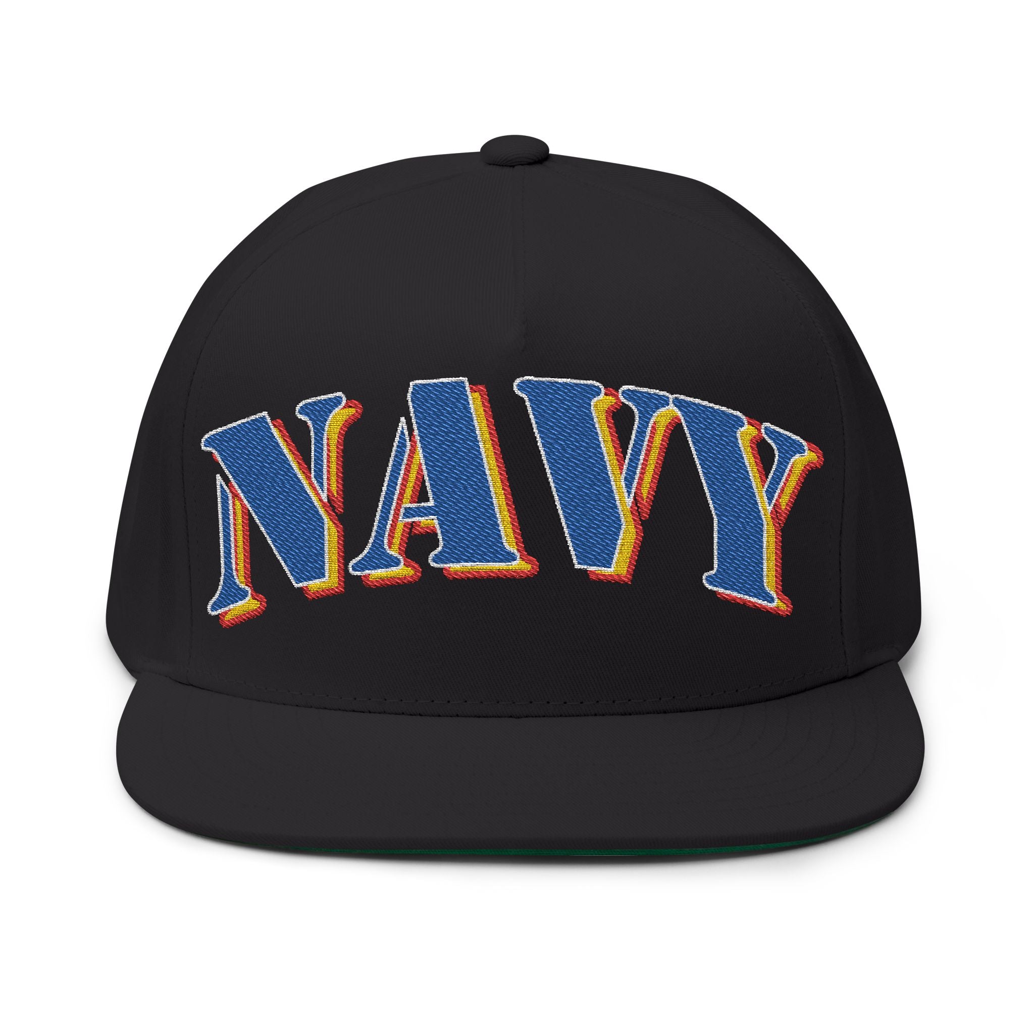 US Navy Embroidered Flat Bill Hat — Retro Varsity Military Style