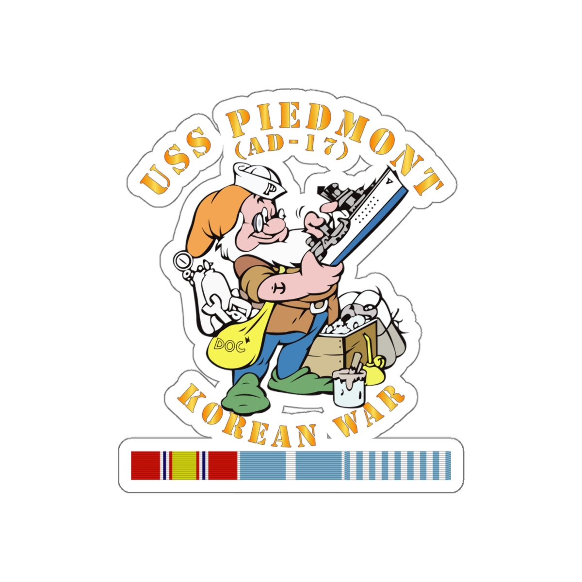 Die-Cut Vinyl Sticker - Navy - USS Piedmont (AD-17) w KOREA SVC - Korean War
