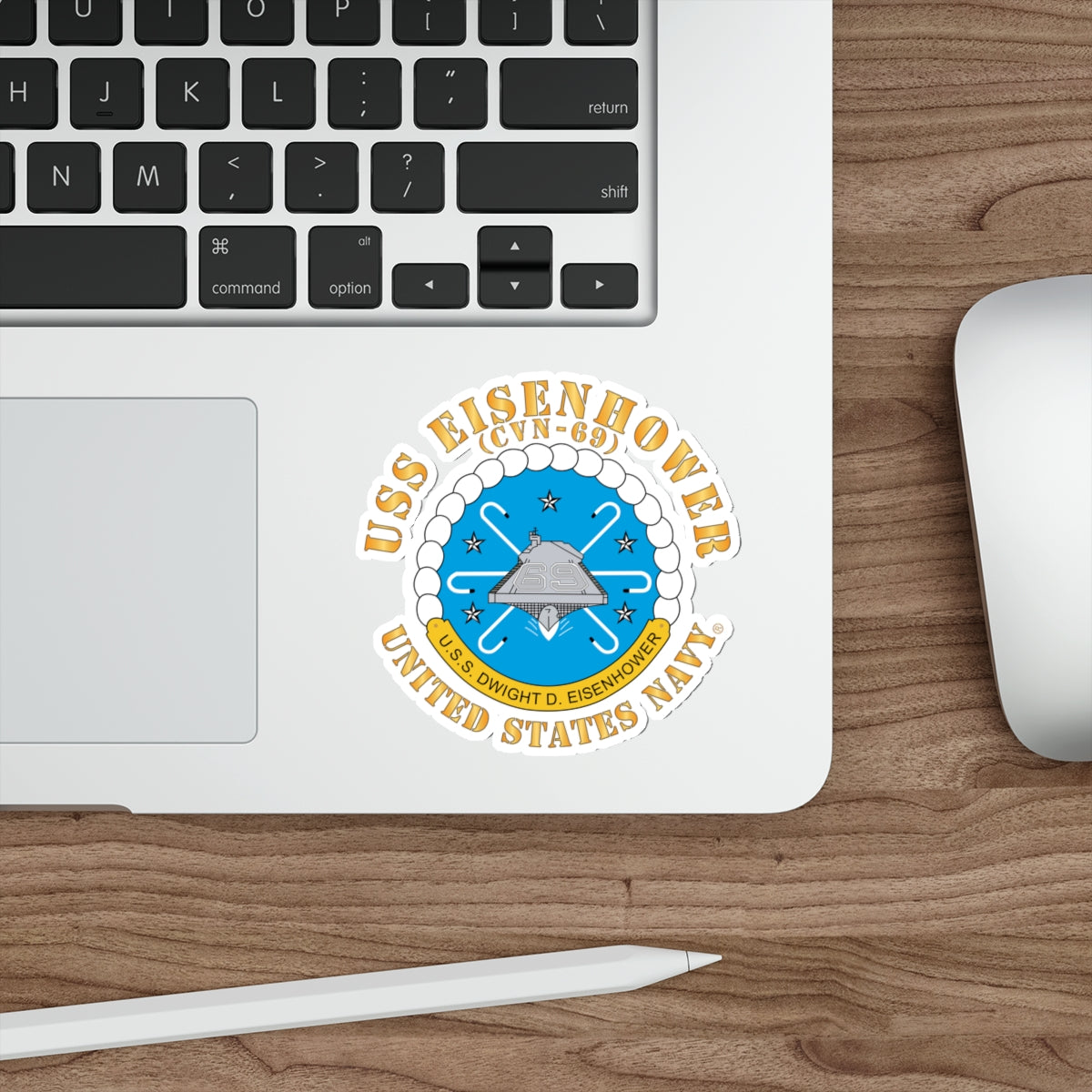 Die-Cut Vinyl Sticker - USS Dwight D. Eisenhower (CVN-69) Crest with Txt