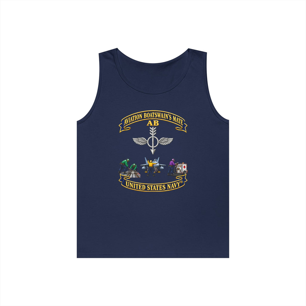 Unisex Heavy Cotton Tank Top - Navy - Aviation Boatswains Mate Br with 3 Scene - 3D - Enhanced