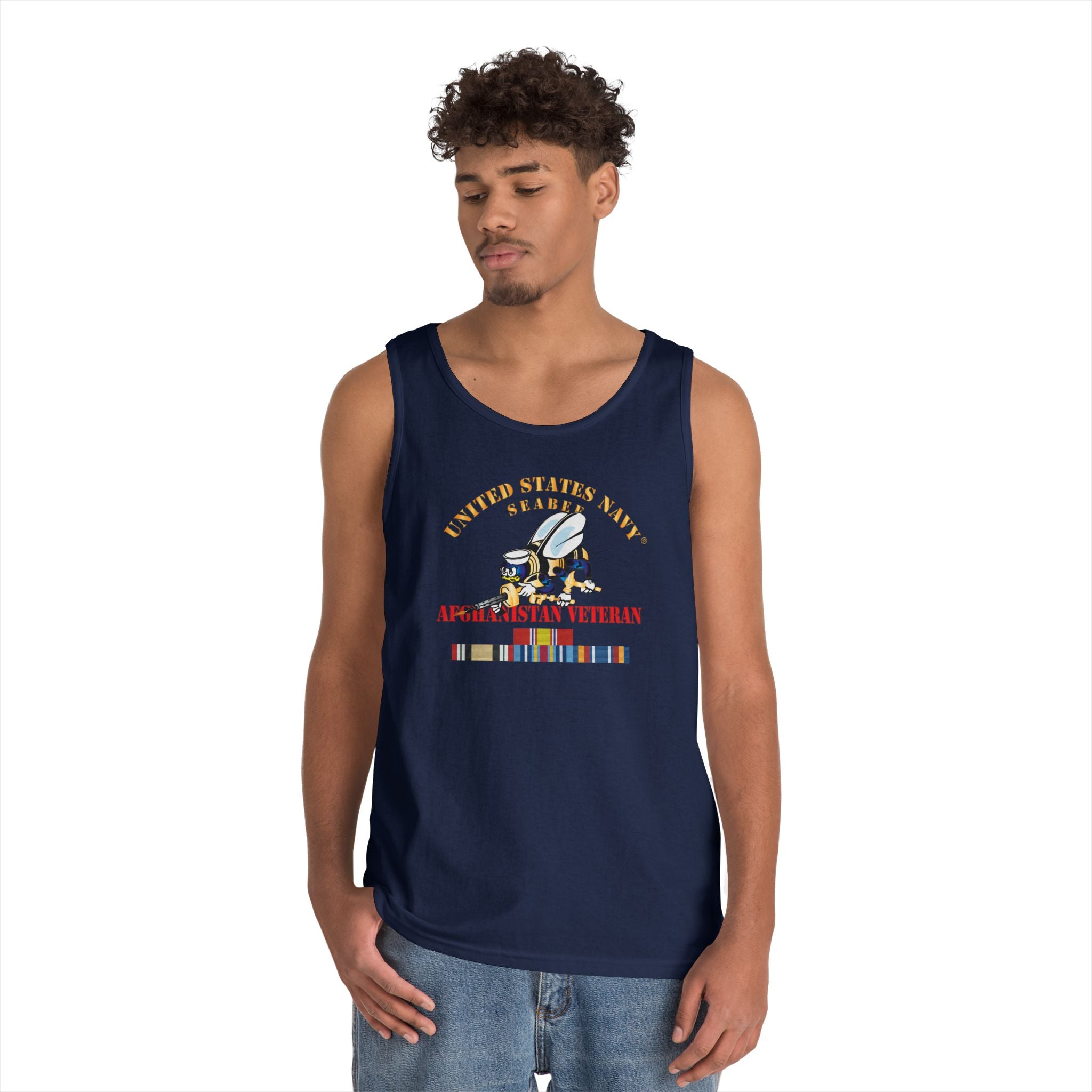 Unisex Heavy Cotton Tank Top - Navy - Seabee - Afghanistan Veteran