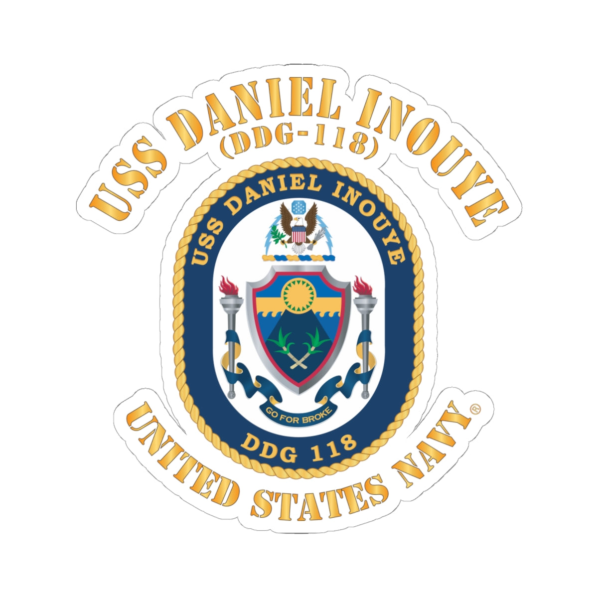 Kiss-Cut Stickers - Navy - USS Daniel Inouye (DDG-118)