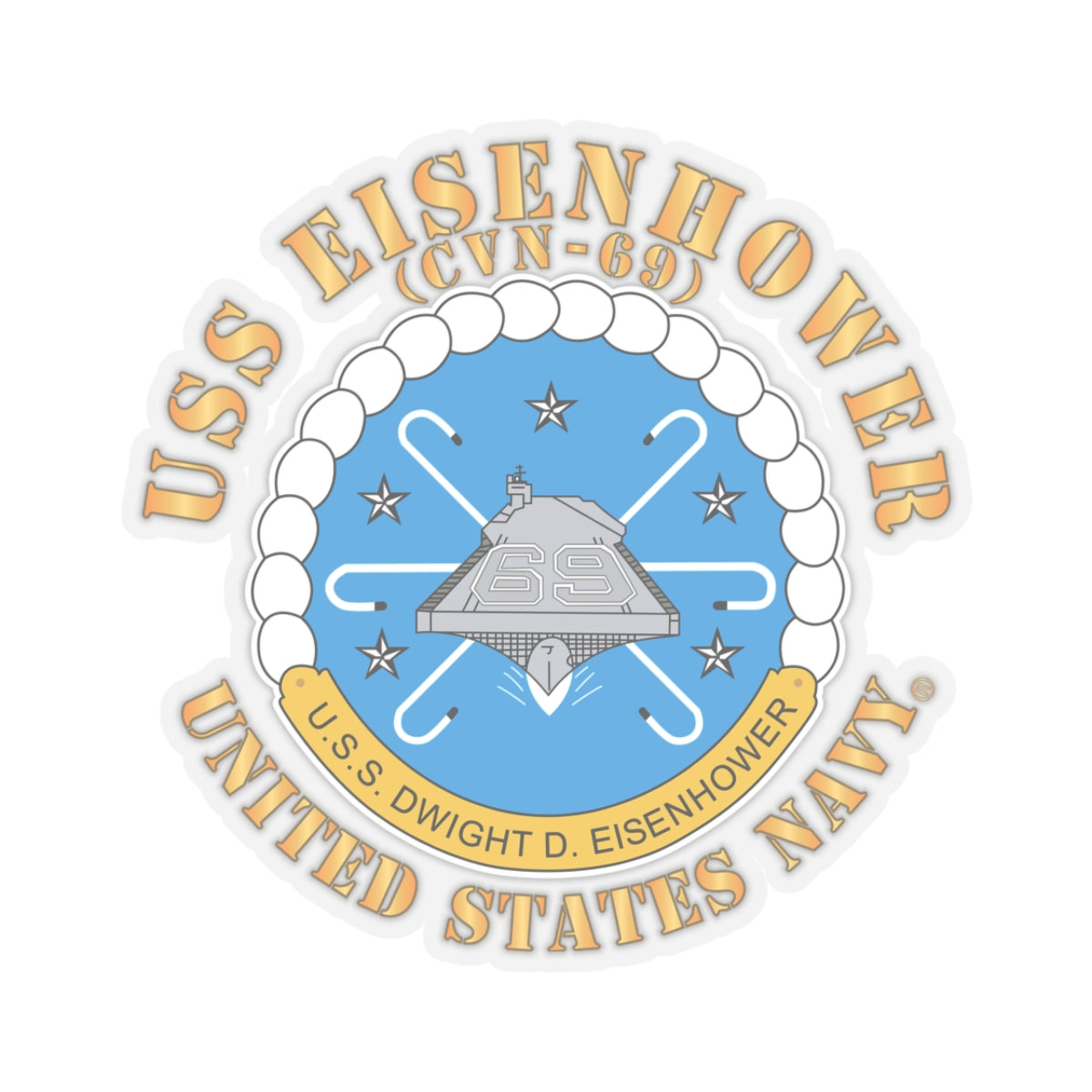 Kiss-Cut Stickers - USS Dwight D. Eisenhower (CVN-69) Crest with Txt