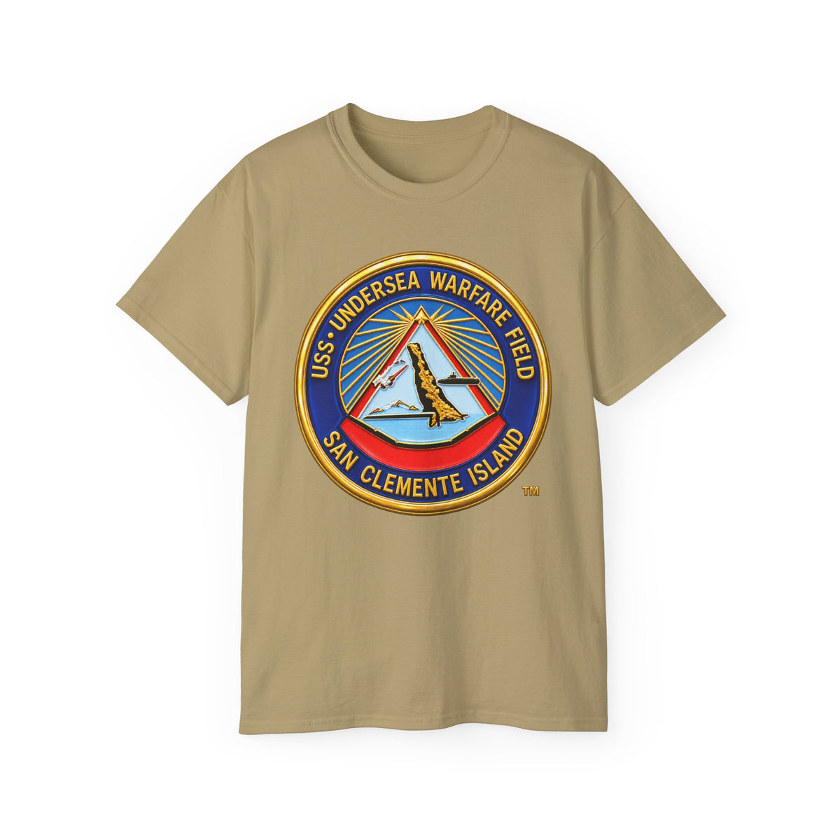 Unisex Ultra Cotton T-Shirt - Navy - USS Undersea Warfare Field - San Clemente Island - Crest - 3D - Enhanced