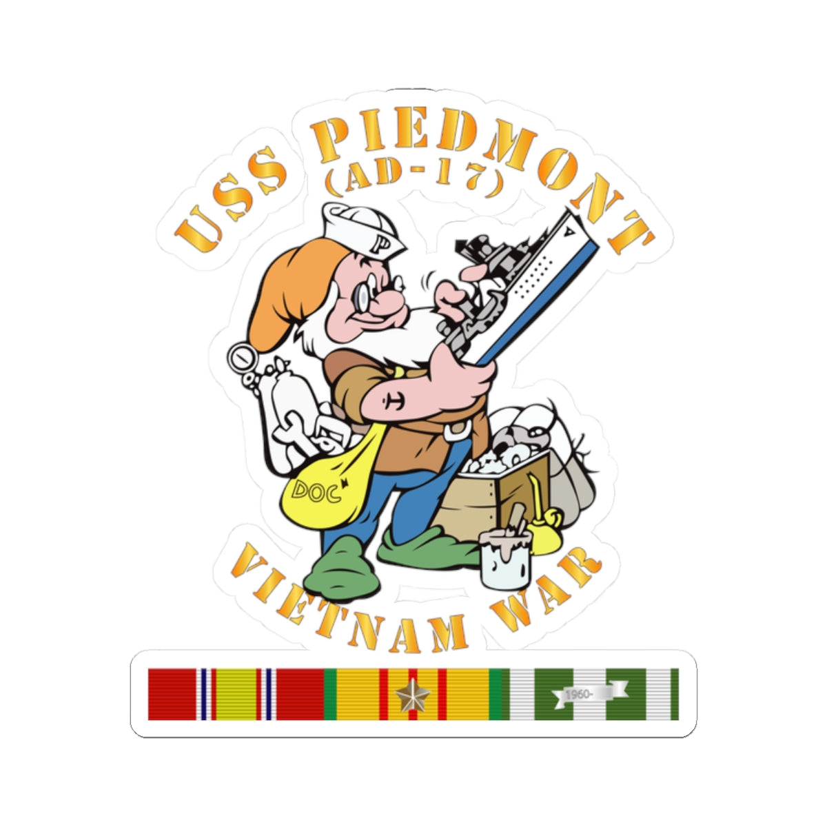 Kiss-Cut Stickers - Navy - USS Piedmont (AD-17) w VN SVC - Vietnam War