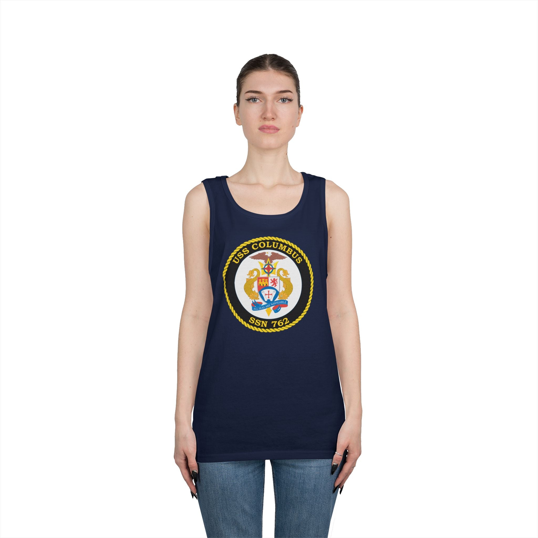 Unisex Heavy Cotton Tank Top - Navy - USS Columbus (SSN-762) wo txt