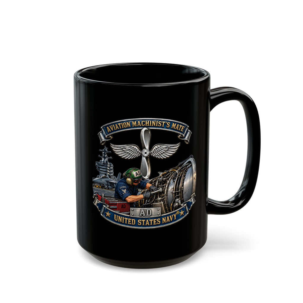 Black Mug (11oz, 15oz) - Navy - Rate - Aviation Machinists Mate Br with Scene - 3D - Enhanced