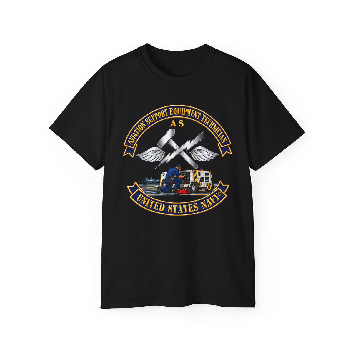 Unisex Ultra Cotton T-Shirt - Navy - Rate - Aviation Support Equipment Technician (AS) with Scene - 3D - Enhanced