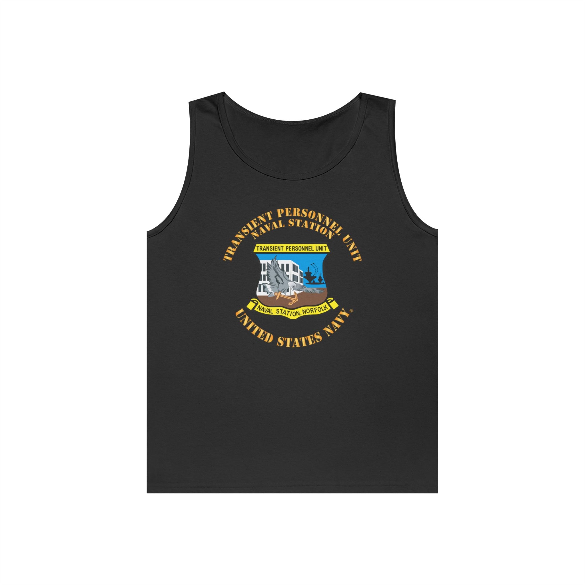 Unisex Heavy Cotton Tank Top - Navy - Transient Personnel Unit - Naval Station Norfolk