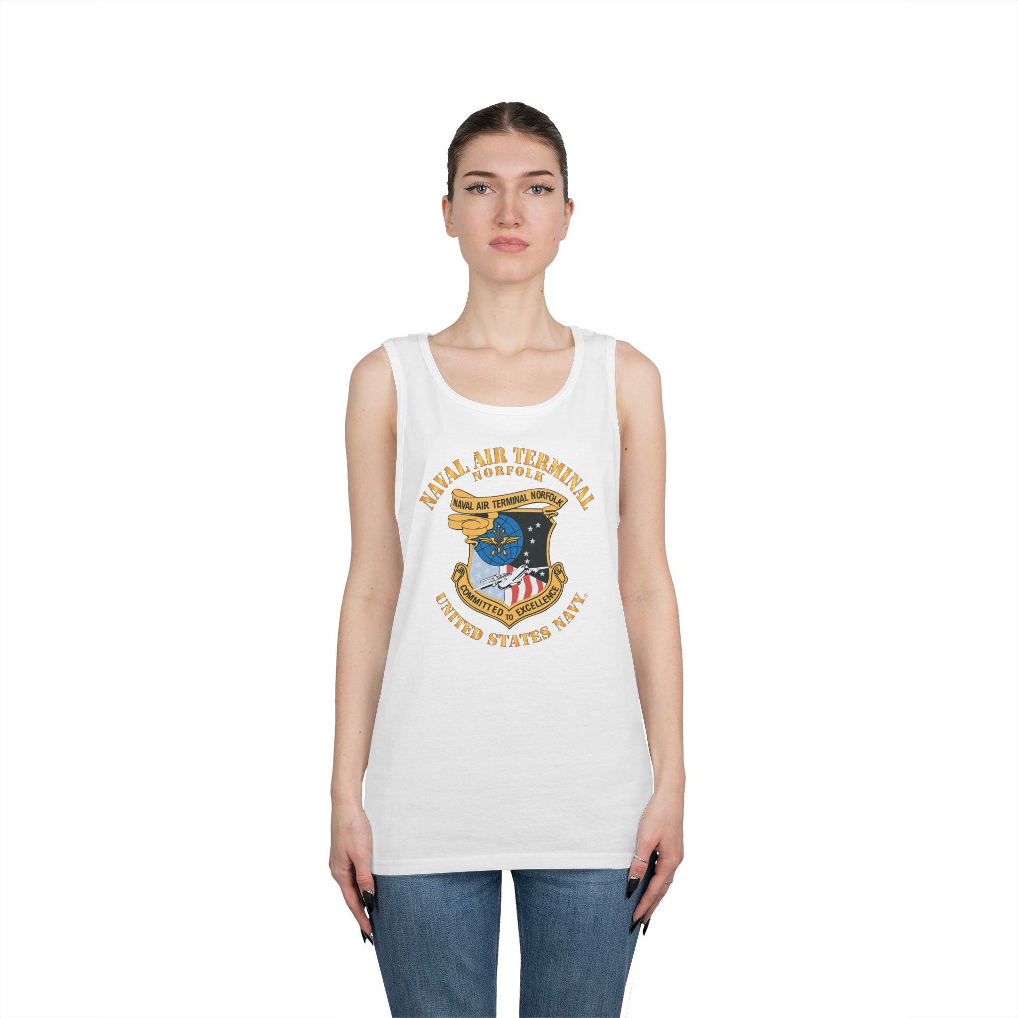 Unisex Heavy Cotton Tank Top - Navy - Naval Air Terminal Norfolk