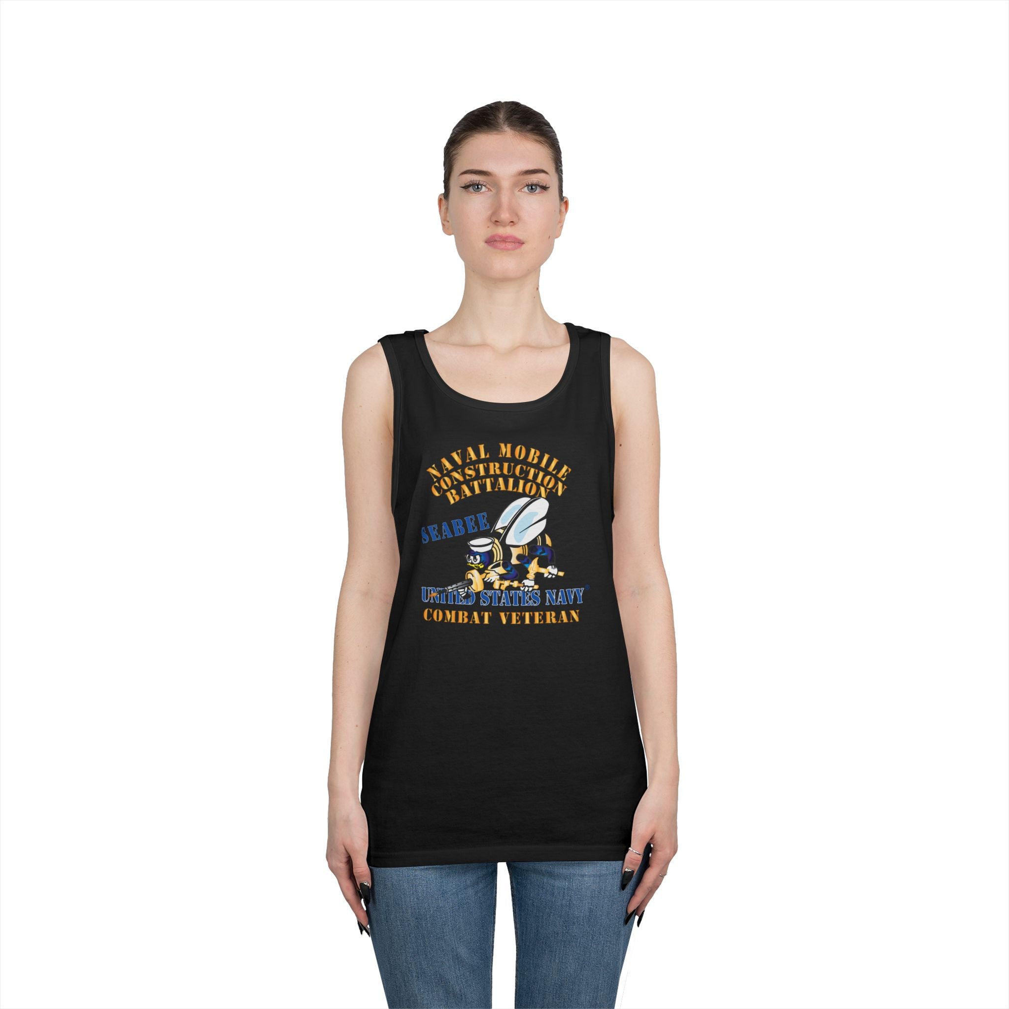 Unisex Heavy Cotton Tank Top - Navy - Seabee - Combat Veteran