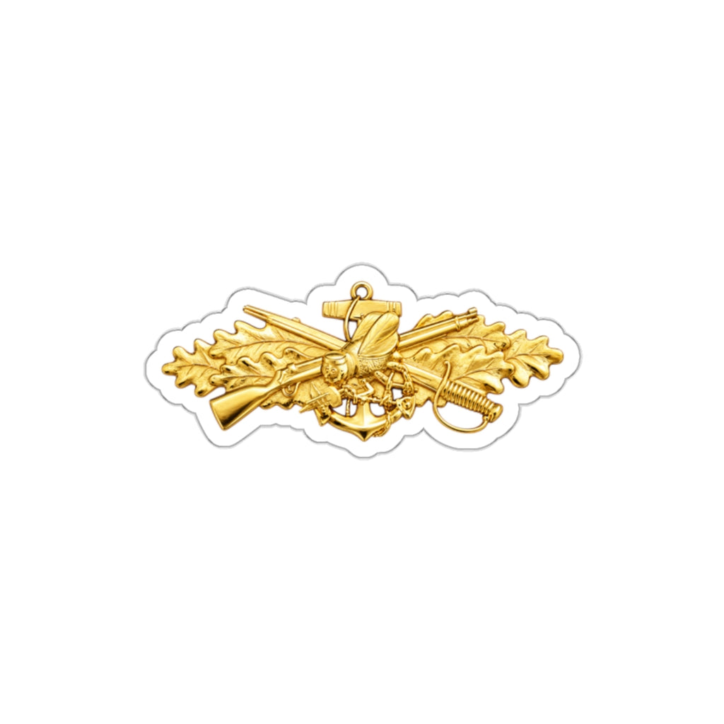Die-Cut Vinyl Sticker - Navy - Badge - Seabee combat warfare specialist wo txt - Officer - 3D - Enhanced