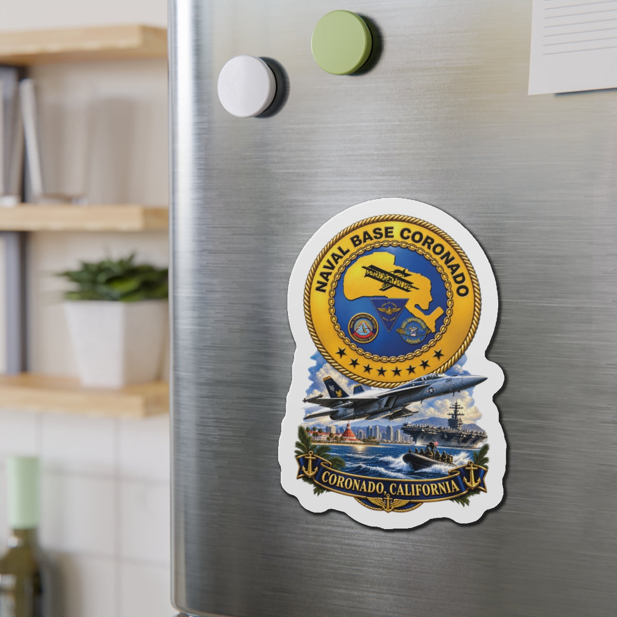 Die-Cut Magnet - NAVY - Naval Base Coronado - Crest w Scene - Coronado California - 3D - Enhanced