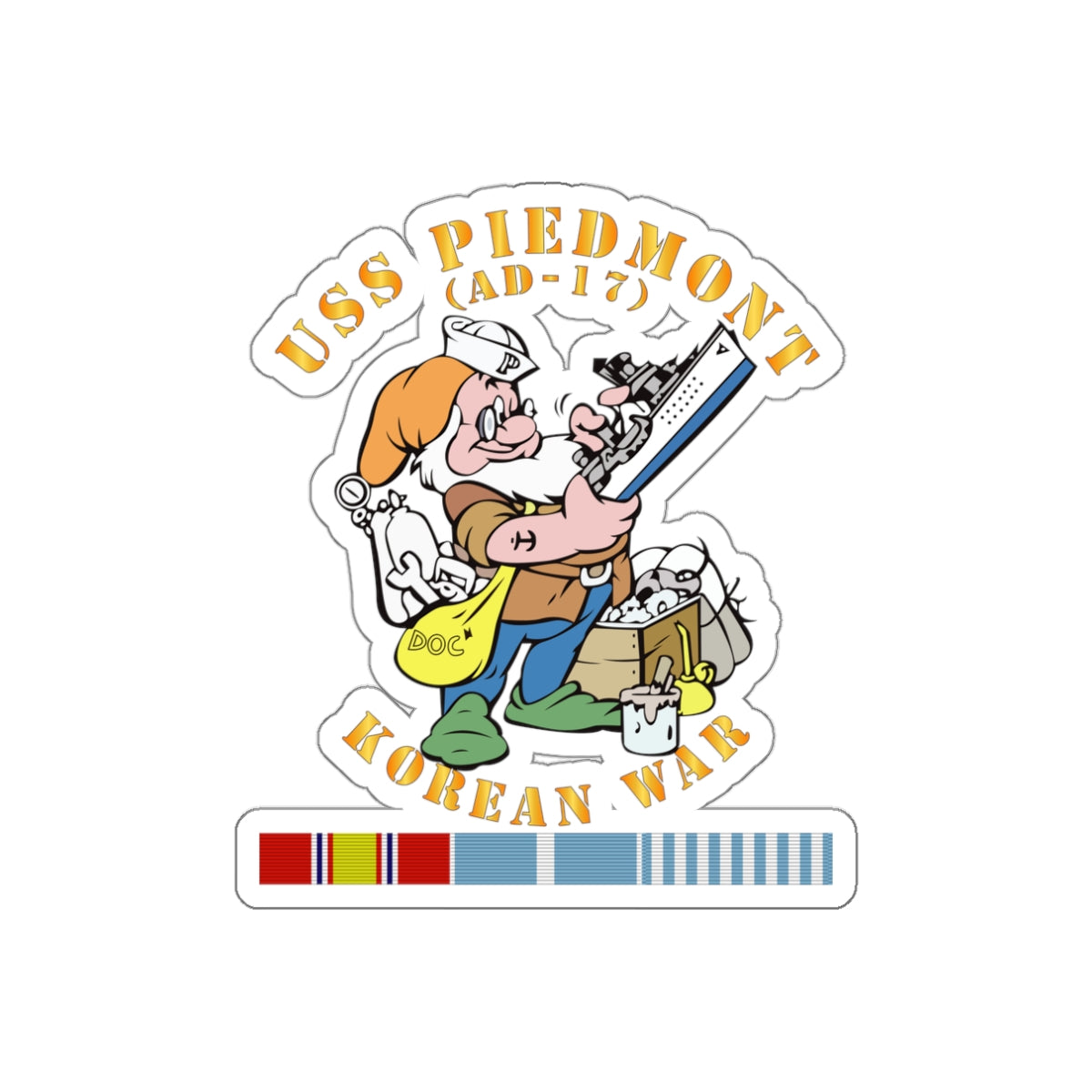 Die-Cut Vinyl Sticker - Navy - USS Piedmont (AD-17) w KOREA SVC - Korean War