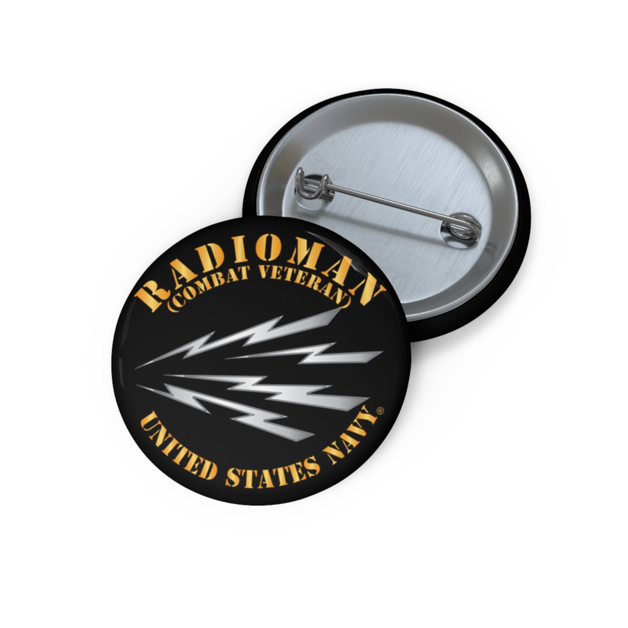 Custom Pin Button - Navy - Rate - Radioman (RM) - Combat Veteran