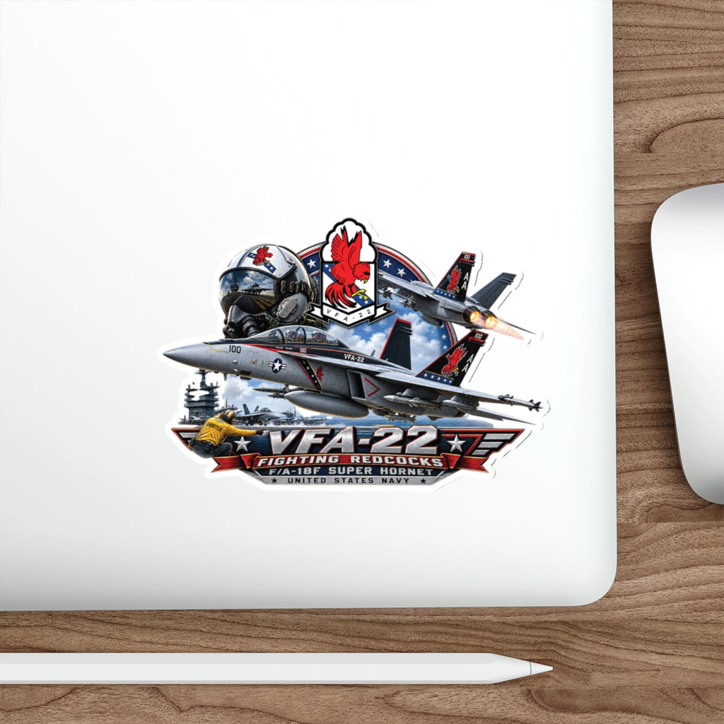 Die-Cut Vinyl Sticker - Strike Fighter Squadron 22nd - AC - Fighting Redcocks - 3D - Enhanced