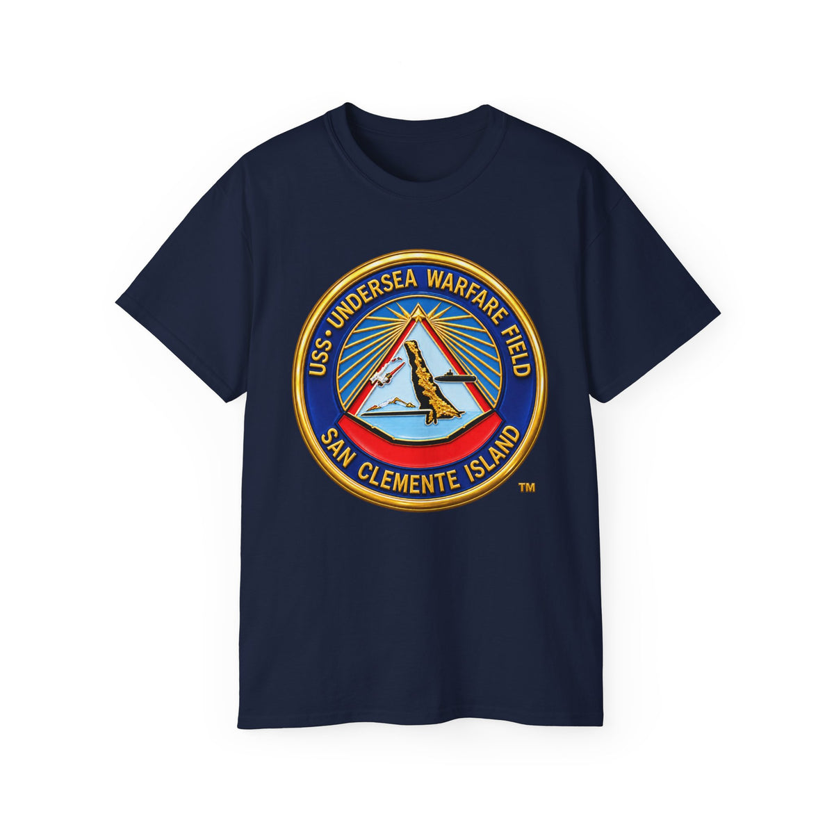 Unisex Ultra Cotton T-Shirt - Navy - USS Undersea Warfare Field - San Clemente Island - Crest - 3D - Enhanced