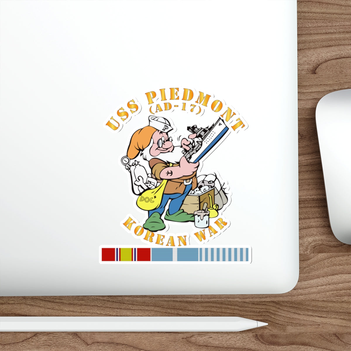 Die-Cut Vinyl Sticker - Navy - USS Piedmont (AD-17) w KOREA SVC - Korean War