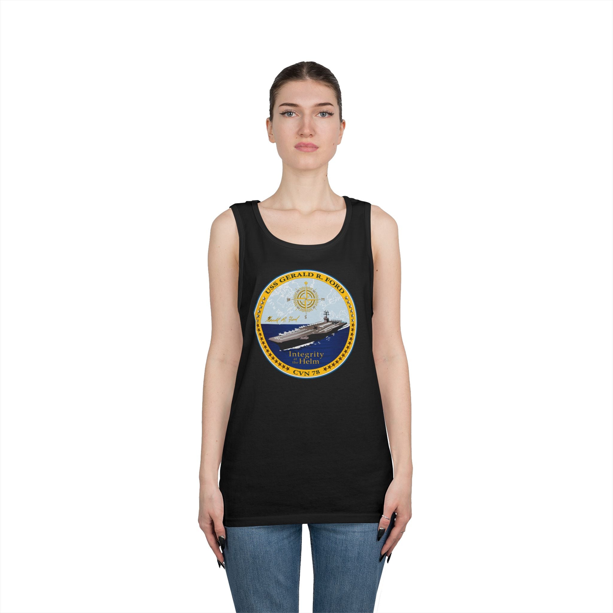 Unisex Heavy Cotton Tank Top - Navy - USS Gerald R. Ford (CVN-78) wo txt