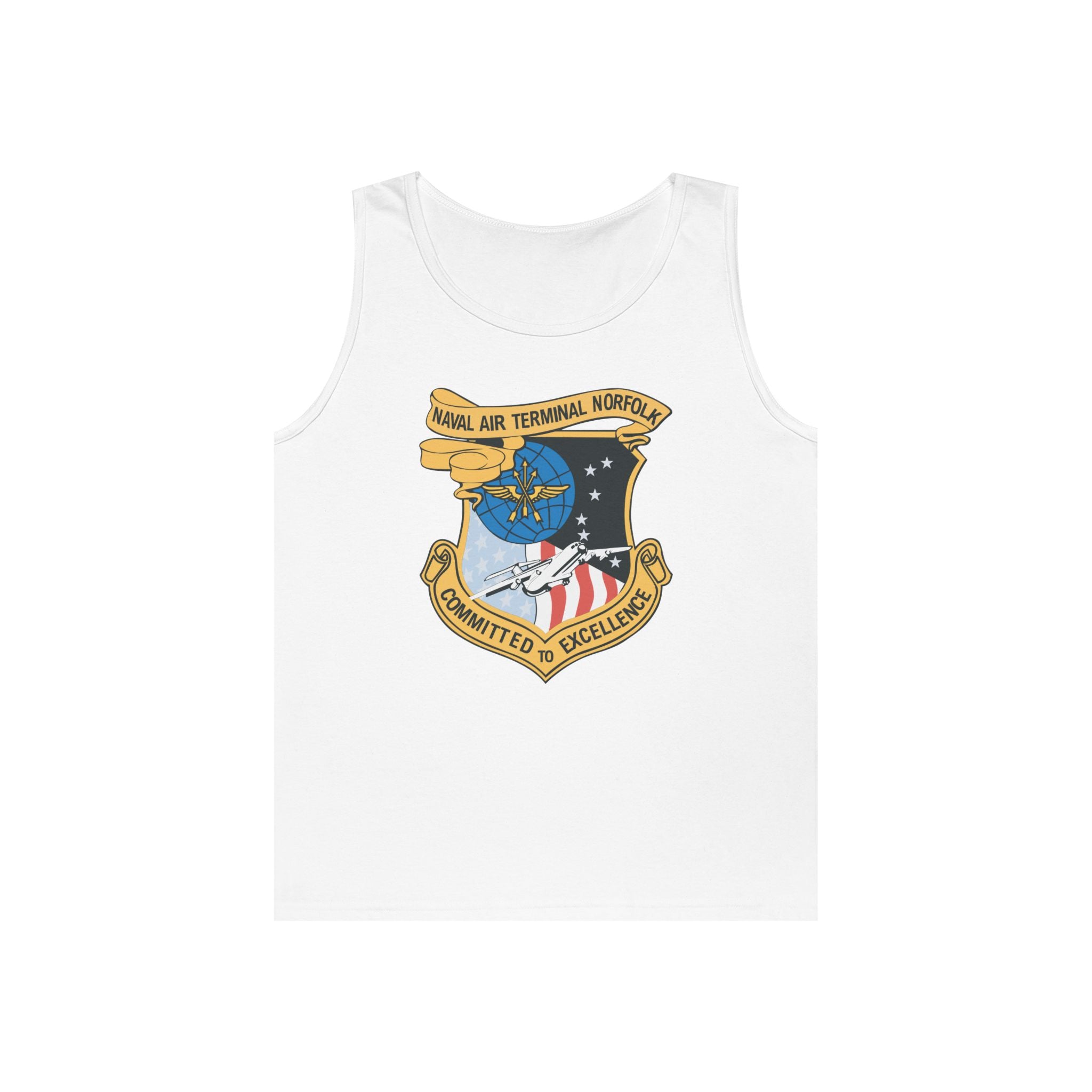 Unisex Heavy Cotton Tank Top - Navy - Naval Air Terminal Norfolk wo Txt