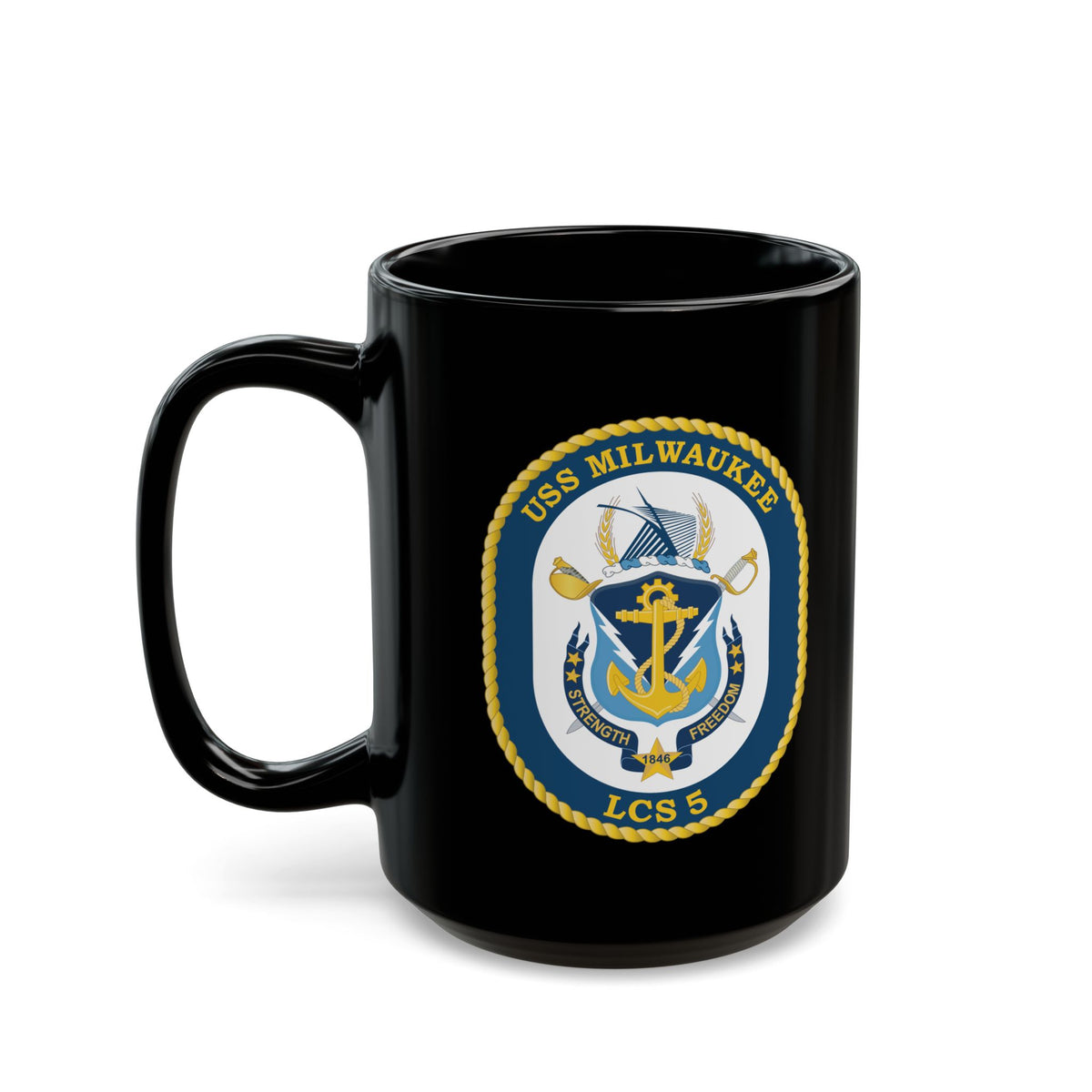 Black Mug (11oz, 15oz) - Navy - USS Milwaukee (LCS-5) wo Txt X 300