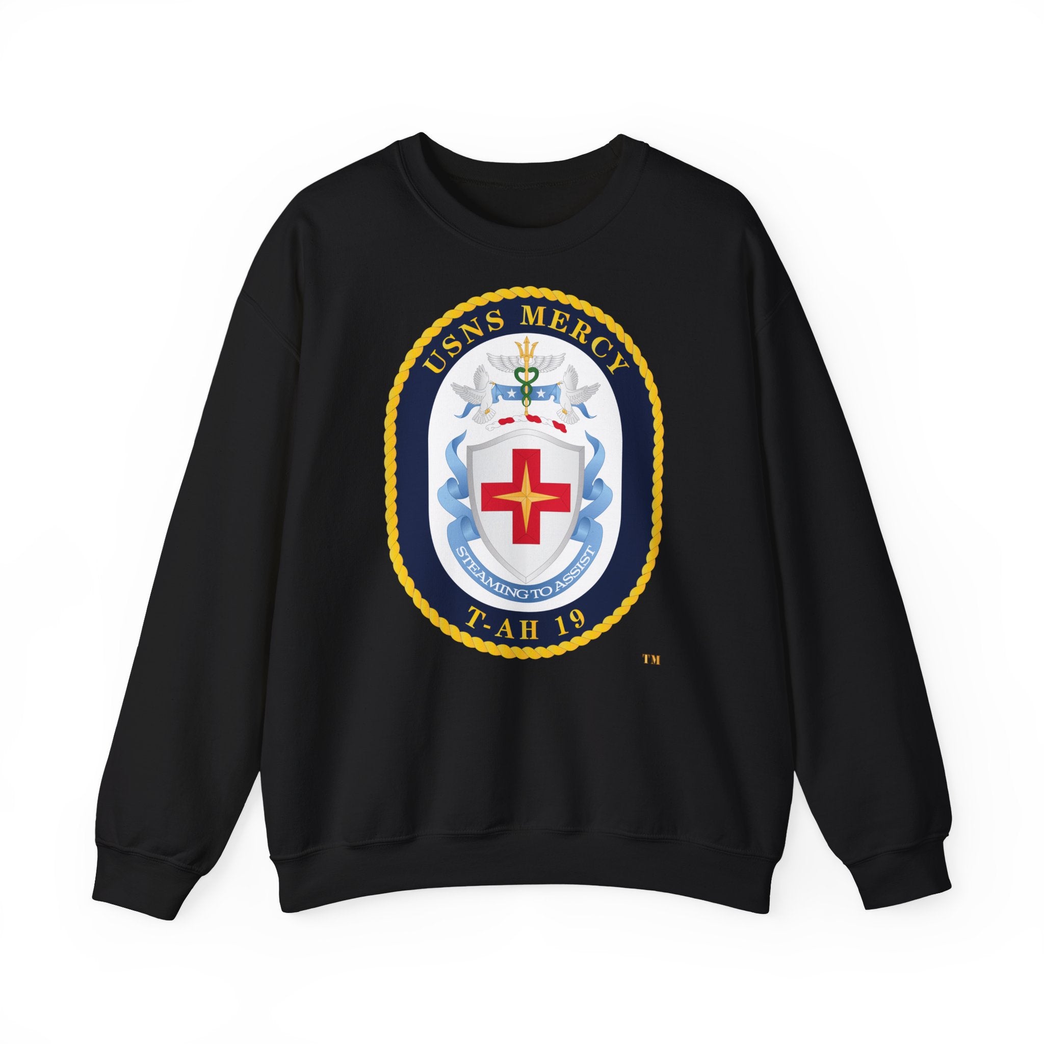 Unisex Heavy Blend™ Crewneck Sweatshirt - Navy - USNS Mercy (T-AH-19) - Crest wo Txt