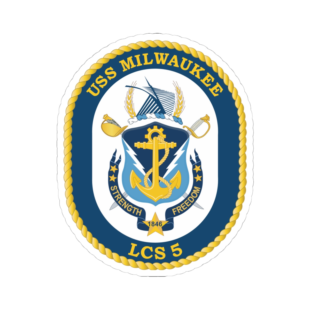 Kiss-Cut Stickers - Navy - USS Milwaukee (LCS-5) wo Txt X 300