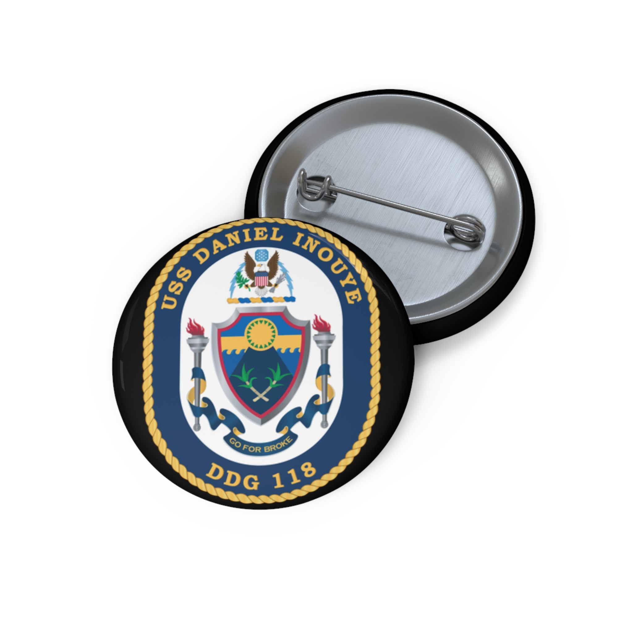 Custom Pin Button - Navy - USS Daniel Inouye (DDG-118) wo txt